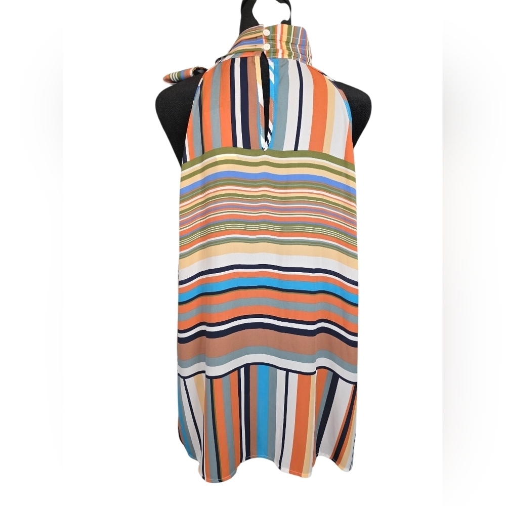 NY&C 7th Avenue Studio Striped Sleeveless Scarf Tie-Neck Blouse XL Flowy Pleated - Picture 5 of 9